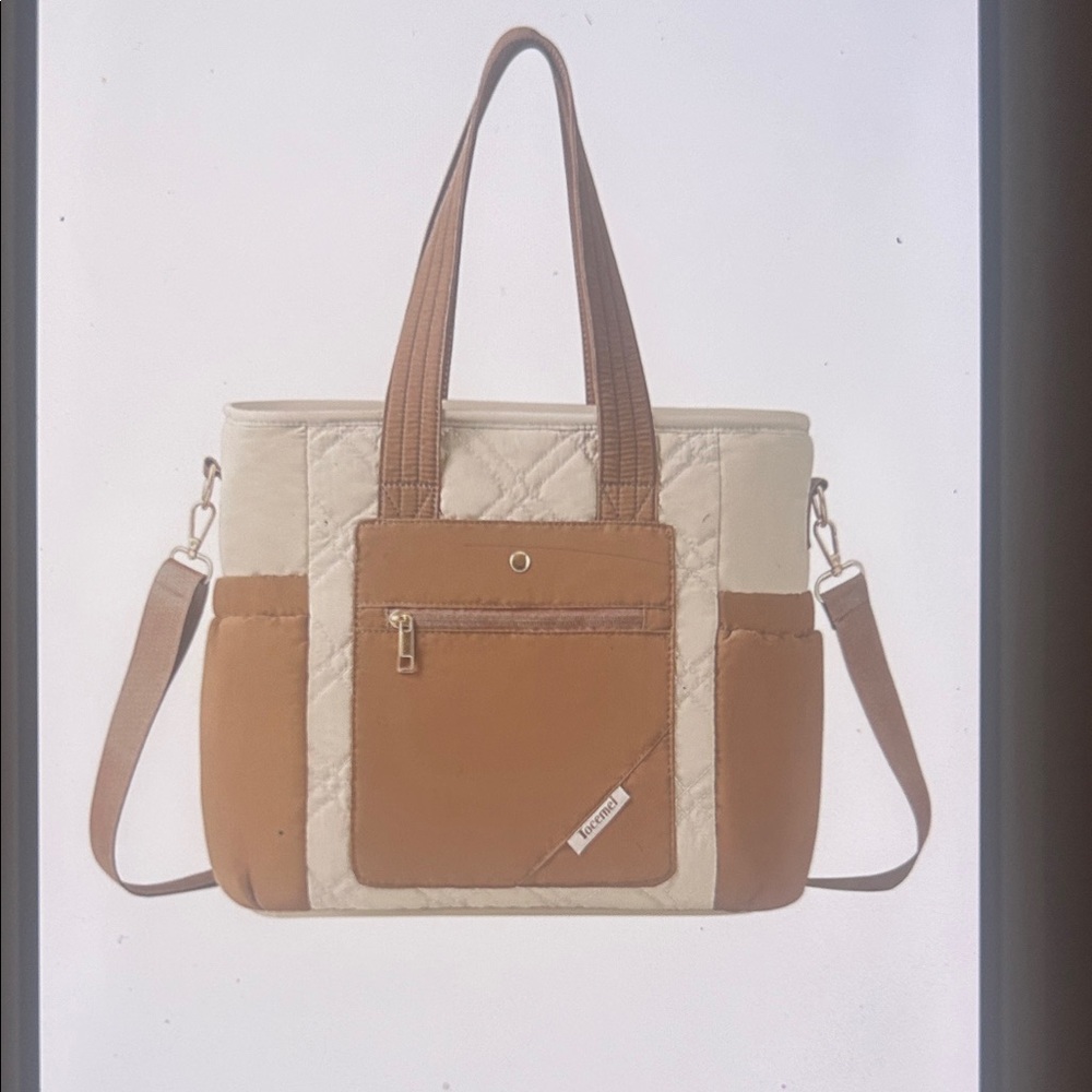 Stylish Khaki and Cream Quilted Tote Bag